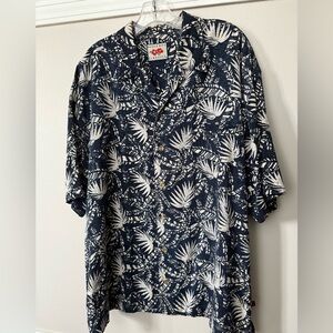 Vintage Bugle Boy navy blue Hawaiian resort button down shirt XL